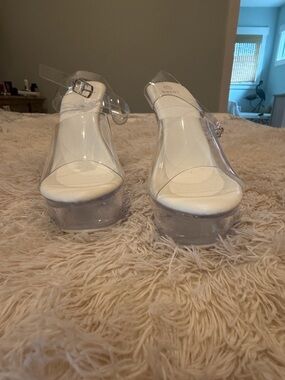 Clear Platform Wedge Sandals - White